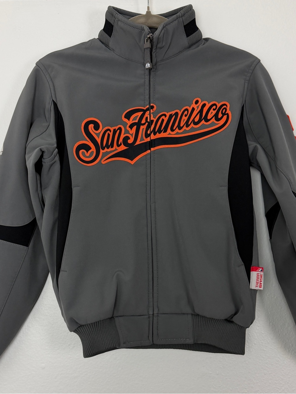Majestic San Francisco Giants Jacket Dugout Gray Spellout Baseball Neutral XS